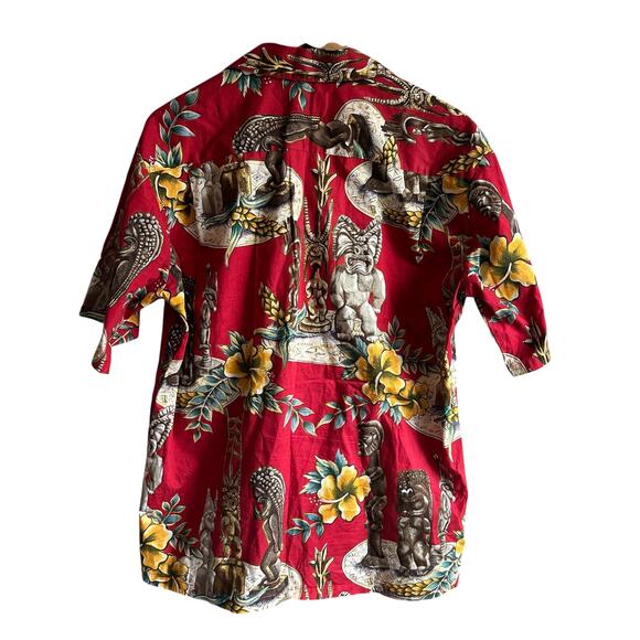 Hilo Hattie Tiki Idols Hibiscus Tropical Hawaiian Button Up Shirt Red M - Picture 7 of 9